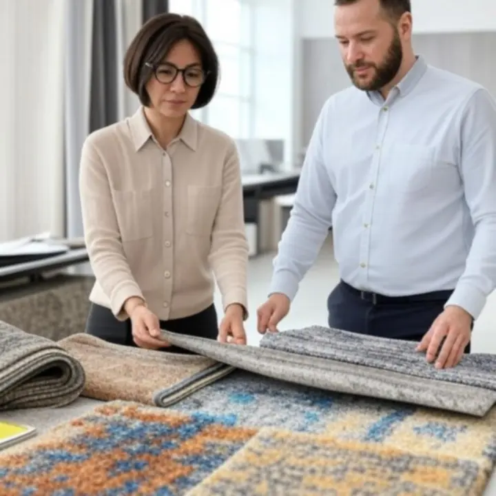 Kantoor met hoge ramen en elegante gordijnen