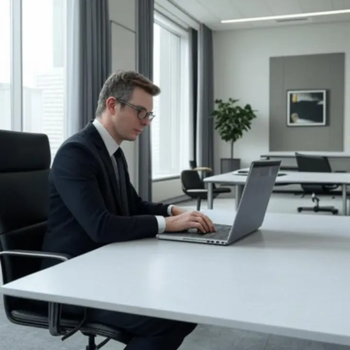 Modern kantoor met vloerkleed en gordijnen van Offiloom zoals beschreven in de uitgelichte review.