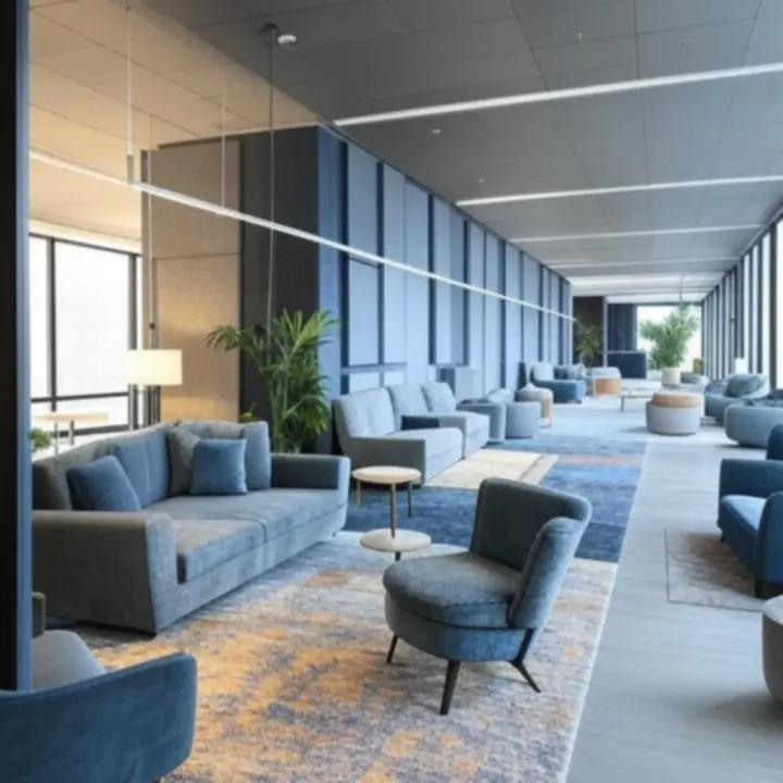 Licht open kantoor met moderne werkplekken en zachte materialen